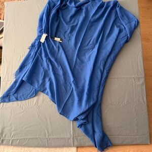 Banana Republic Blue Lyocell Wool Blend Frayed Scarf Wrap Made in Italy NWT